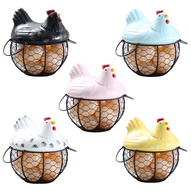 Egg Holder Iron Chicken Shape Ceramic Hen Ornament Fruit Storage Basket  Durable